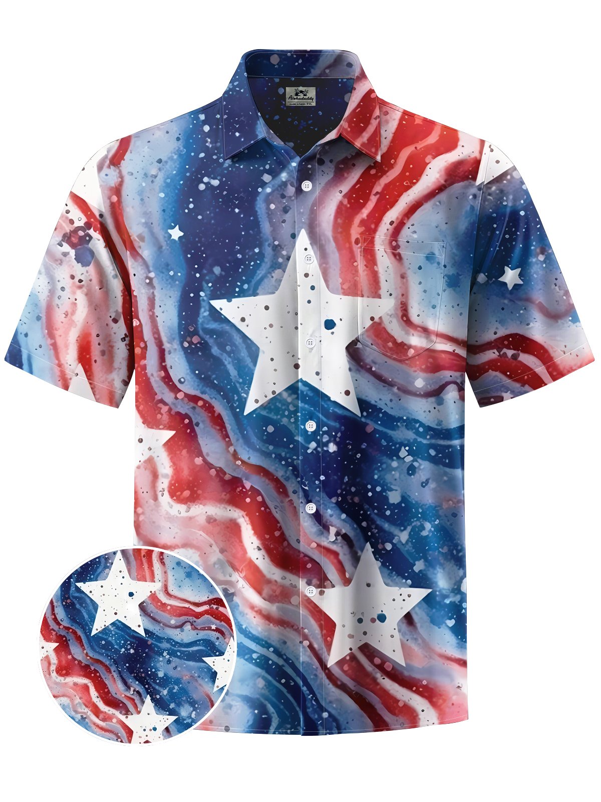 Alohadaddy® Casual American Star Print Art Moisture Wicking Men's Short Sleeve Shirt Big & Tall