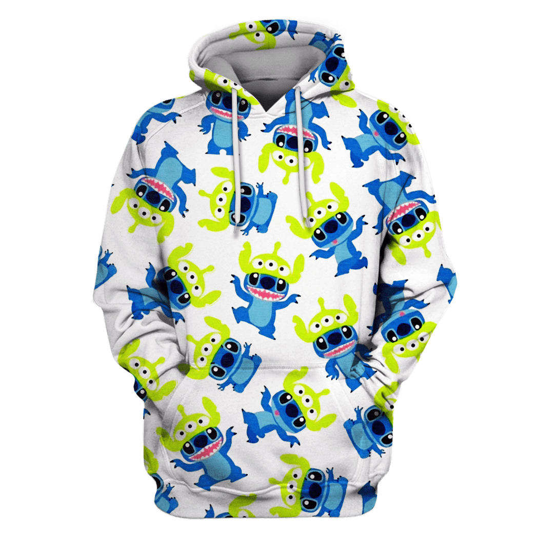  DN Shirt Stitch T-shirt Stitch Wearing Alien Hat Pattern White Hoodie Stitch Hoodie