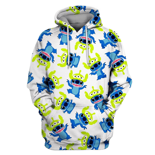  DN Shirt Stitch T-shirt Stitch Wearing Alien Hat Pattern White Hoodie Stitch Hoodie