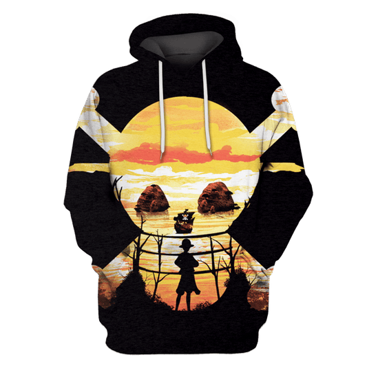 One Piece T-shirt One Piece Symbol Monkey D Luffy Under Sunset Black T-shirt One Piece Hoodie For Fan  