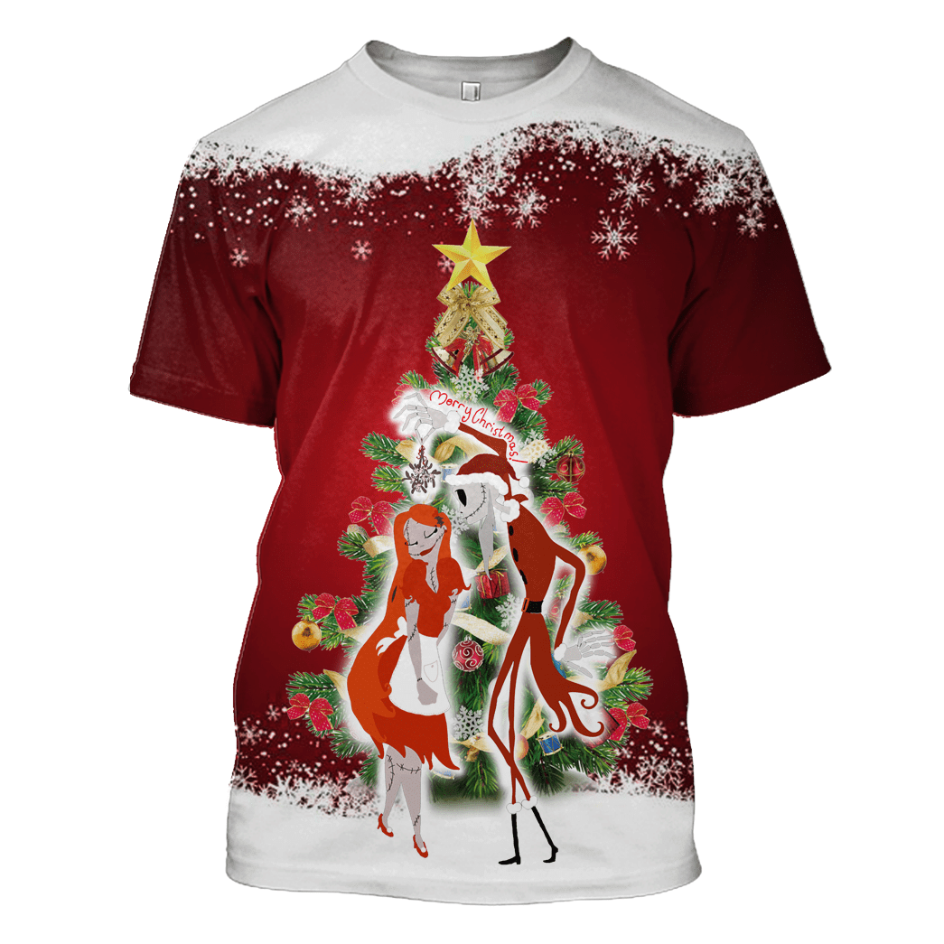  TNBC Shirt Jack Skellington And Sally Under Christmas Tree Red Hoodie TNBC Hoodie