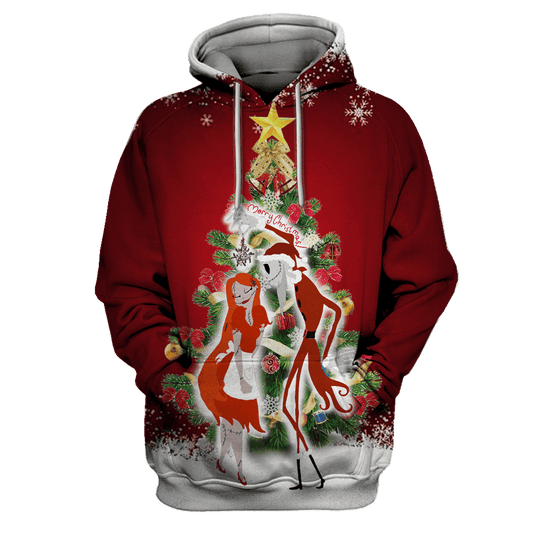  TNBC Shirt Jack Skellington And Sally Under Christmas Tree Red Hoodie TNBC Hoodie