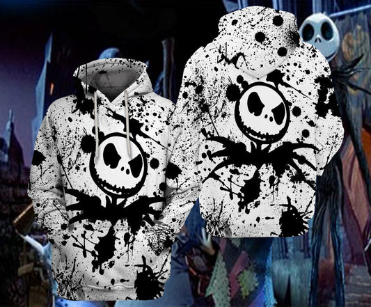  TNBC Hoodie Jack Skellington Splatter Color Black White Hoodie   