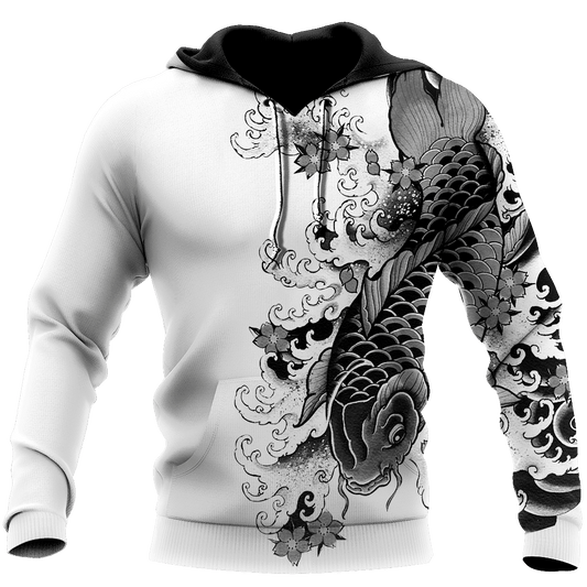 Gifury Japan Hoodie Japan Koi Fish Tattoo Japan Culture Black White Hoodie Japan Apparel 2022