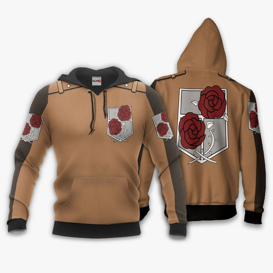  Attack On Titan Hoodie Stationary Guard Uniform Red Rose Brown Costume Hoodie Attack On Titan Apparel