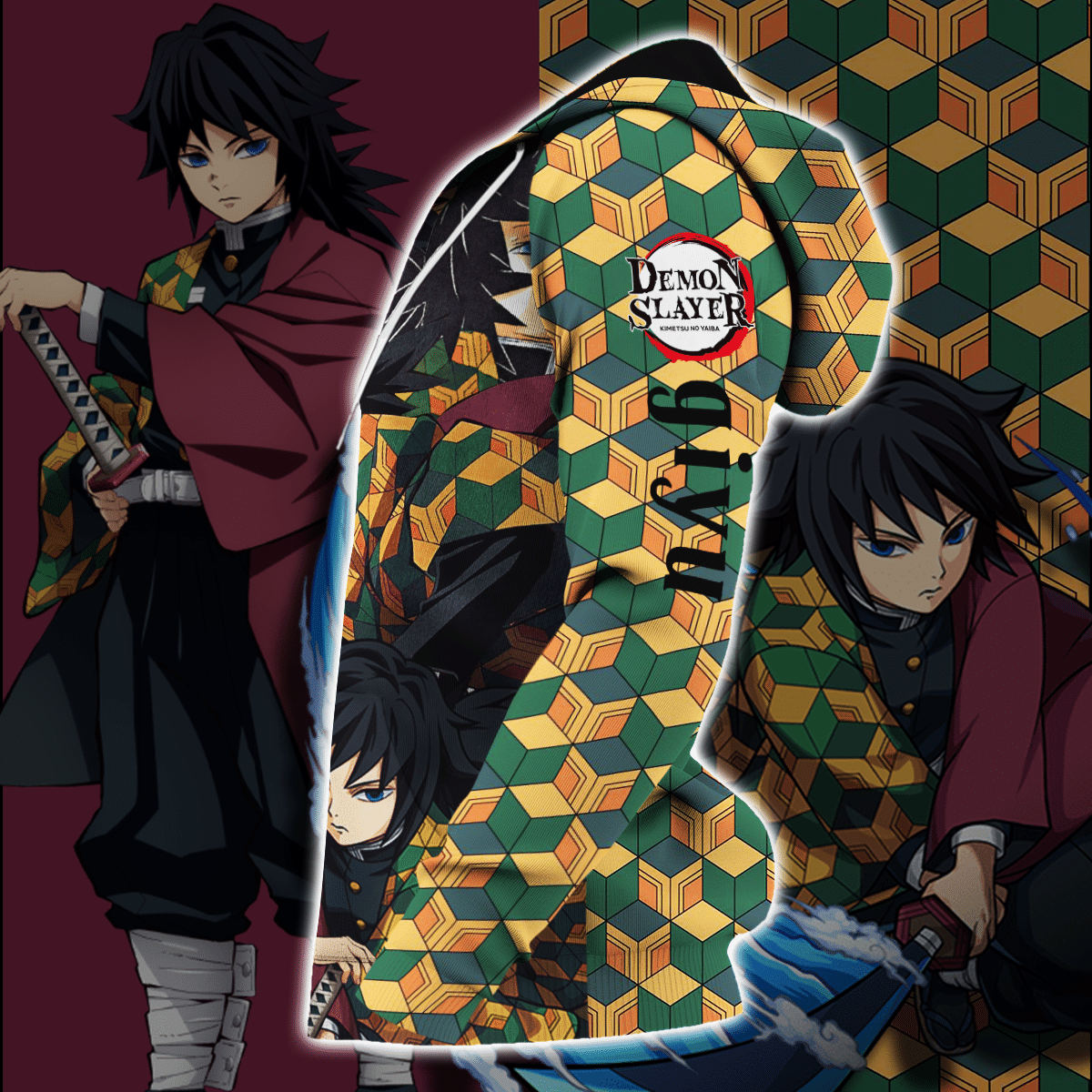  Demon Slayer Hoodie Giyu Tomioka Uniform Kimetsu No Yaiba Zip Hoodie Demon Slayer Apparel