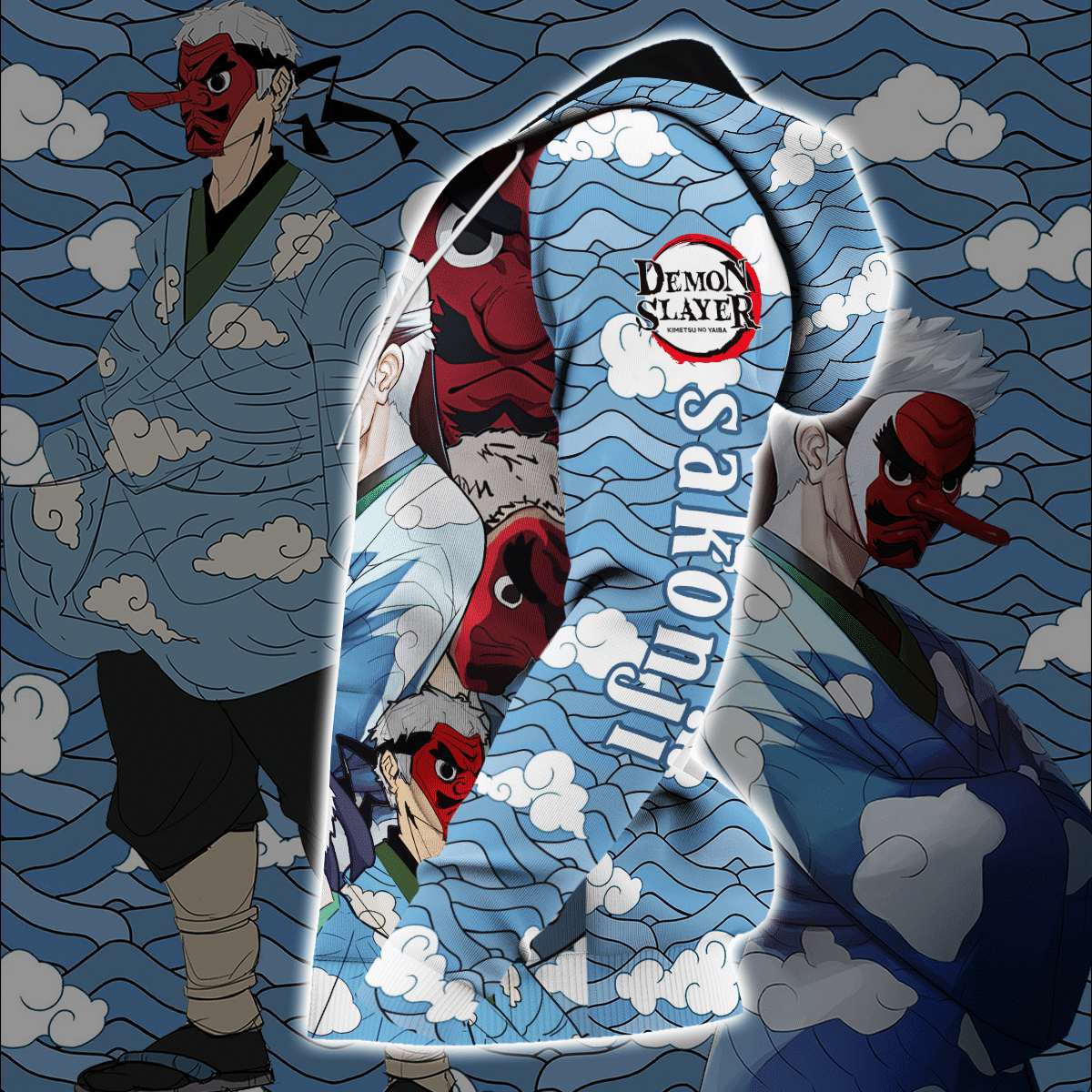  Demon Slayer Hoodie Sakonji Cloud Blue Kimetsu No Yaiba Logo Zip Hoodie Kimetsu No Yaiba Logo Hoodie