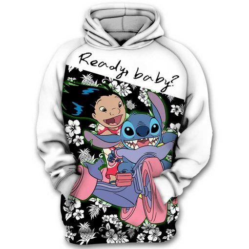  DN Hoodie Stitch Hoodie Ready Baby Lilo And Stitch Riding White Hoodie