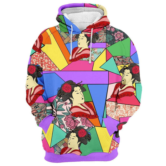 Gifury Japan Hoodie Japanese Geisha Multicolor Pattern Hoodie Japan Apparel 2022
