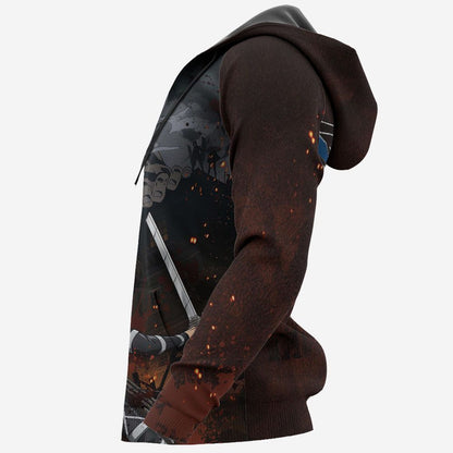  Attack On Titan Hoodie Levi Ackerman Fighting Titan Brown Hoodie Attack On Titan Apparel