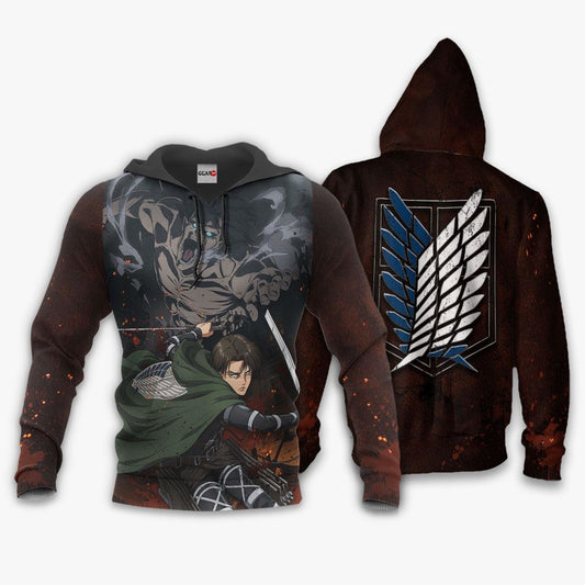  Attack On Titan Hoodie Levi Ackerman Fighting Titan Brown Hoodie Attack On Titan Apparel