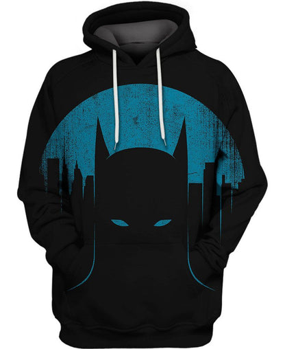 Batman Hoodie Dc Batman The Gotham City Silhouette Hoodie Black Blue Unisex - Cozy Hoodie For Cold Weather