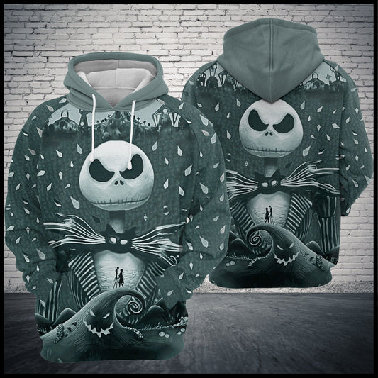  TNBC Hoodie Jack Skellington With Sally White Grey Hoodie 