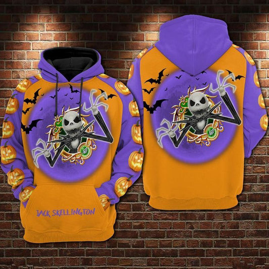  DN Halloween Hoodie Jack Skellington Halloween Theme Pumpkin Pattern Hoodie