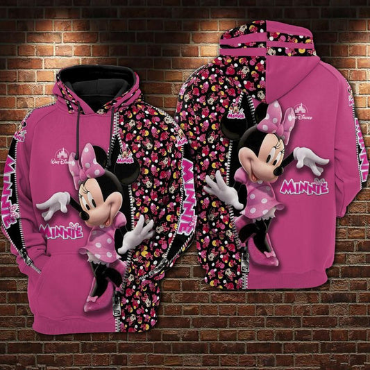  DN Hoodie Minnie Face Pattern Zipper Pink Hoodie
