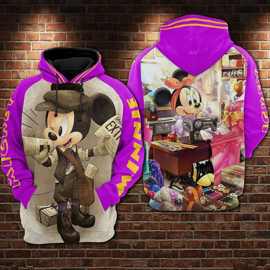  DN Hoodie MN Hoodie Minnie And MN Newsboy And Sewing Pink Hoodie