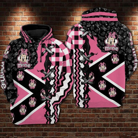  DN Hoodie Minnie Hoodie Minnie Stitches Square Check Pattern Pink Hoodie