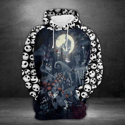  TNBC Hoodie Jack And Sally Spooky Night Jack Skellington Face Pattern Black White Hoodie