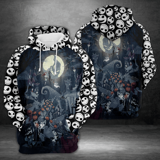  TNBC Hoodie Jack And Sally Spooky Night Jack Skellington Face Pattern Black White Hoodie