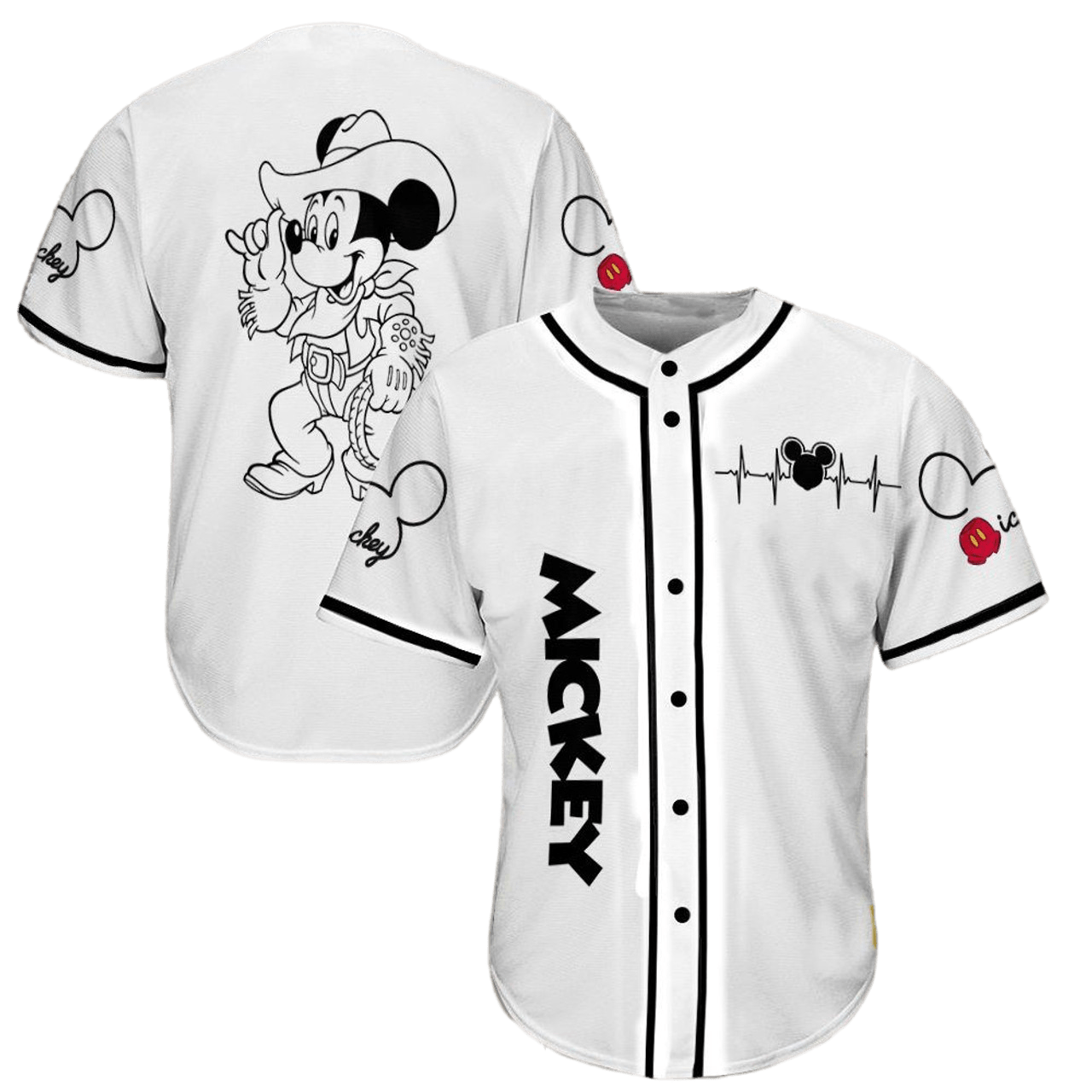 Mickey Jersey Disney Mickey Cowboy Graphic White Black Jersey Shirt Baseball Disney Baseball