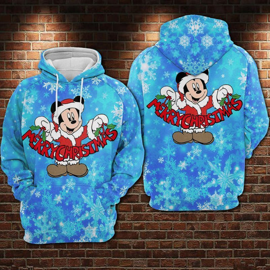  DN Hoodie MK Mouse Merry Christmas Snowflakes Blue Hoodie