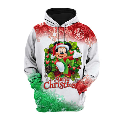  DN Christmas Shirt DN MK Mouse Christmas Wreath Mistletoe Red White Hoodie DN Christmas Hoodie