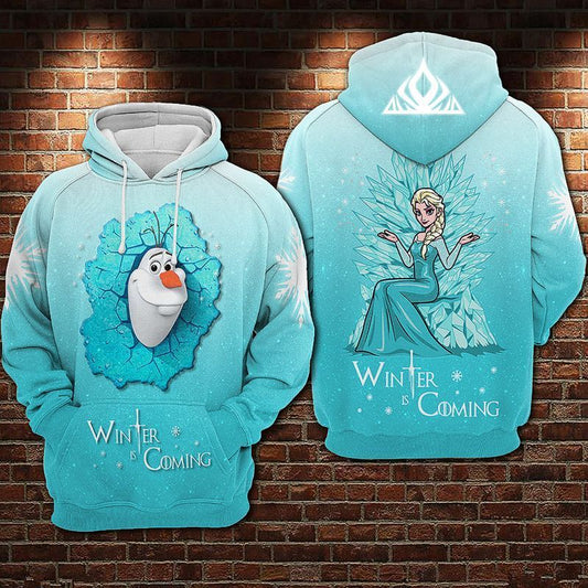  DN Frozen Hoodie Elsa Olaf Winter Is Coming Blue Hoodie