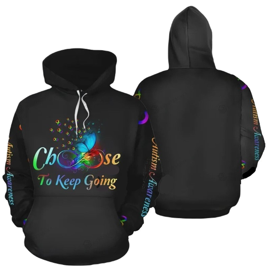 Autism Hoodie Choose To Keep Going Autism Infinity Hoodie Black Unisex - Cozy Hoodie For Cold Weather