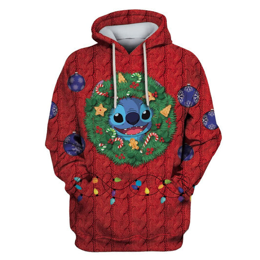  DN Christmas Hoodie Stitch Hoodie Stitch Wreath Bauble Christmas Hoodie