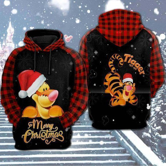  DN Christmas Hoodie WTP Hoodie Tigger Merry Christmas Black Red Plaid Hoodie