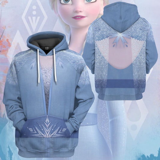  DN Frozen Hoodie Elsa Princess Suit Version 2 Custome T-shirt Elsa Hoodie