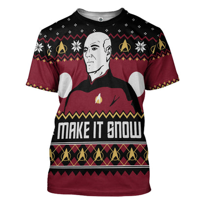  S.T Make It Snow With Captian Jean Luc Picard Christmas Custom Hoodie Tshirt Apparel