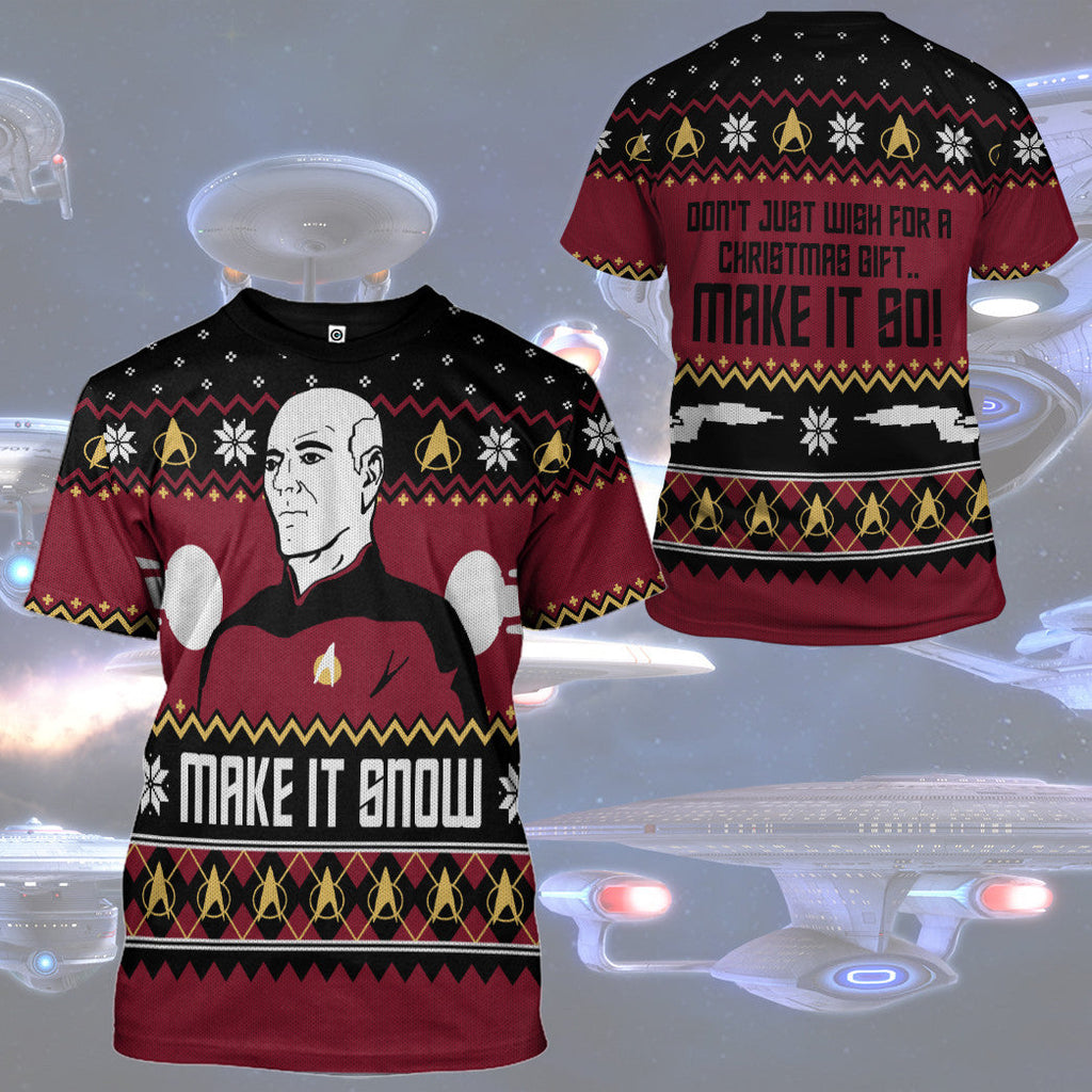  S.T Make It Snow With Captian Jean Luc Picard Christmas Custom Hoodie Tshirt Apparel
