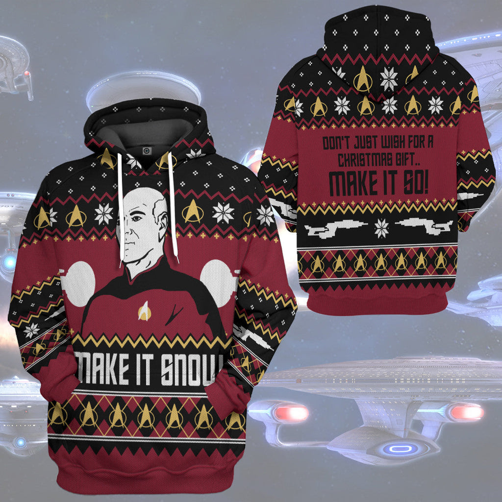  S.T Make It Snow With Captian Jean Luc Picard Christmas Custom Hoodie Tshirt Apparel