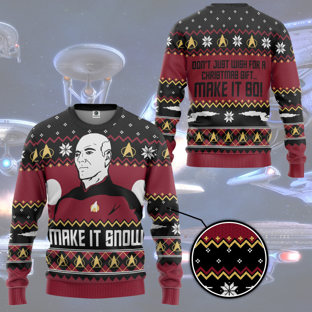  S.T Make It Snow With Captian Jean Luc Picard Christmas Custom Hoodie Tshirt Apparel
