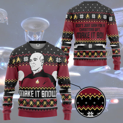  S.T Make It Snow With Captian Jean Luc Picard Christmas Custom Hoodie Tshirt Apparel
