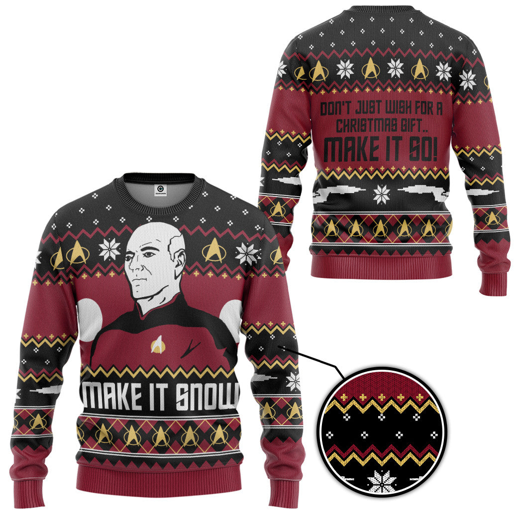  S.T Make It Snow With Captian Jean Luc Picard Christmas Custom Hoodie Tshirt Apparel