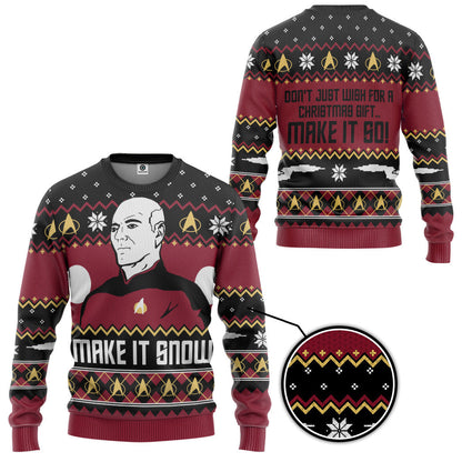  S.T Make It Snow With Captian Jean Luc Picard Christmas Custom Hoodie Tshirt Apparel