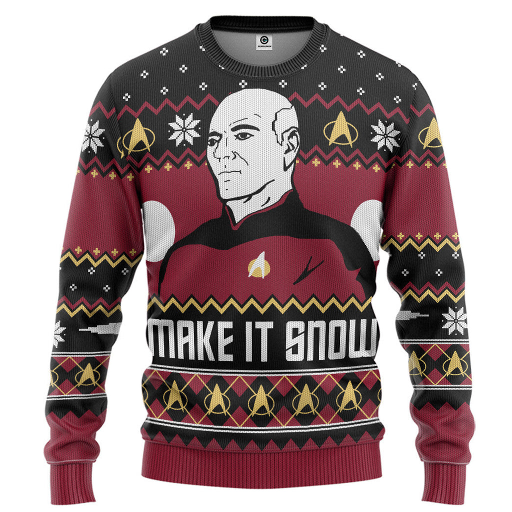  S.T Make It Snow With Captian Jean Luc Picard Christmas Custom Hoodie Tshirt Apparel