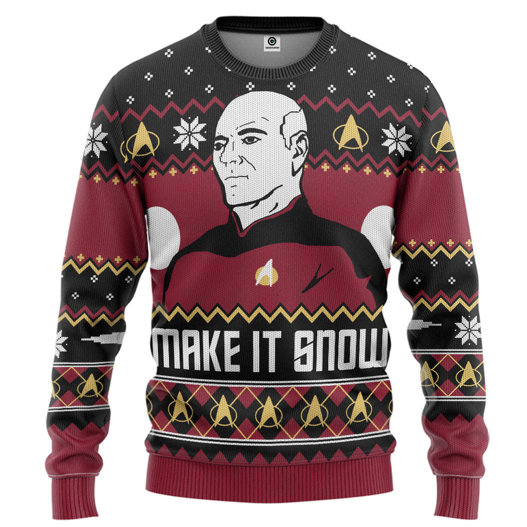  S.T Make It Snow With Captian Jean Luc Picard Christmas Custom Hoodie Tshirt Apparel