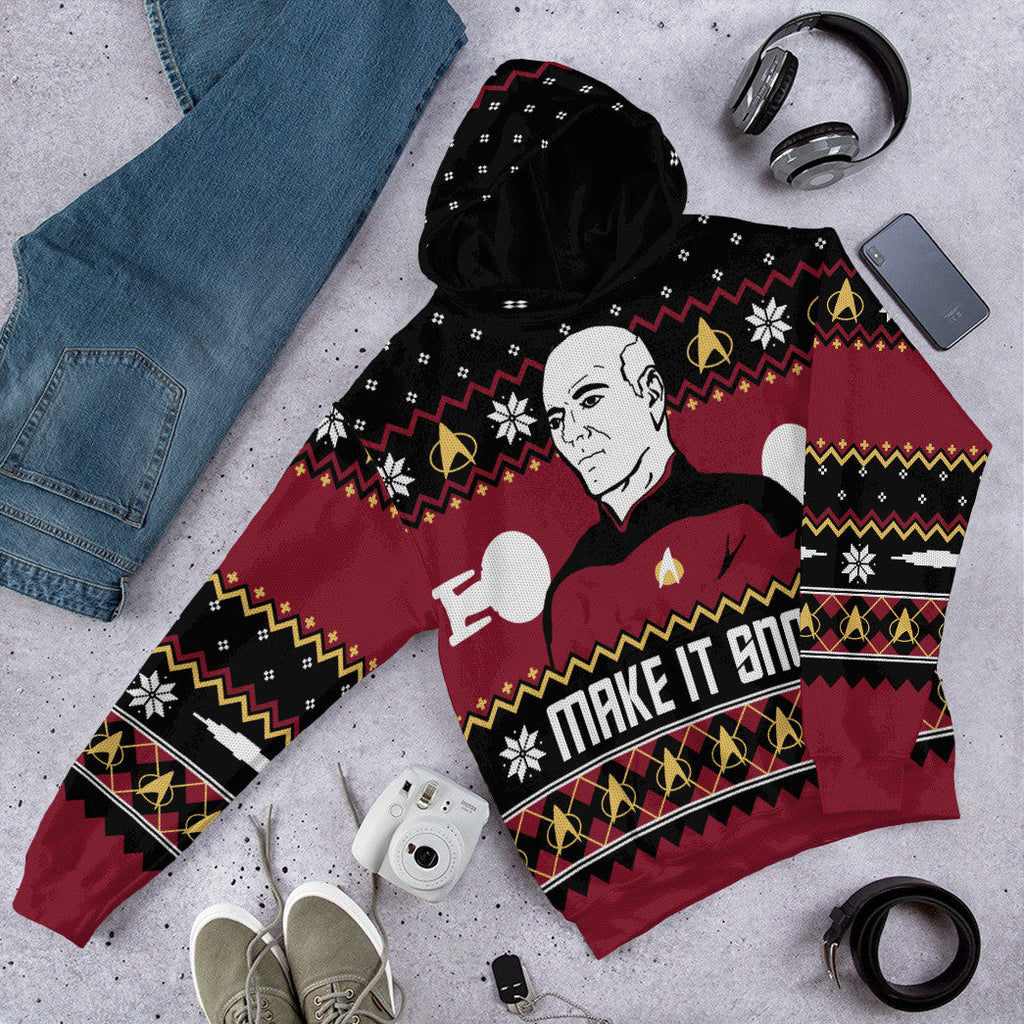  S.T Make It Snow With Captian Jean Luc Picard Christmas Custom Hoodie Tshirt Apparel