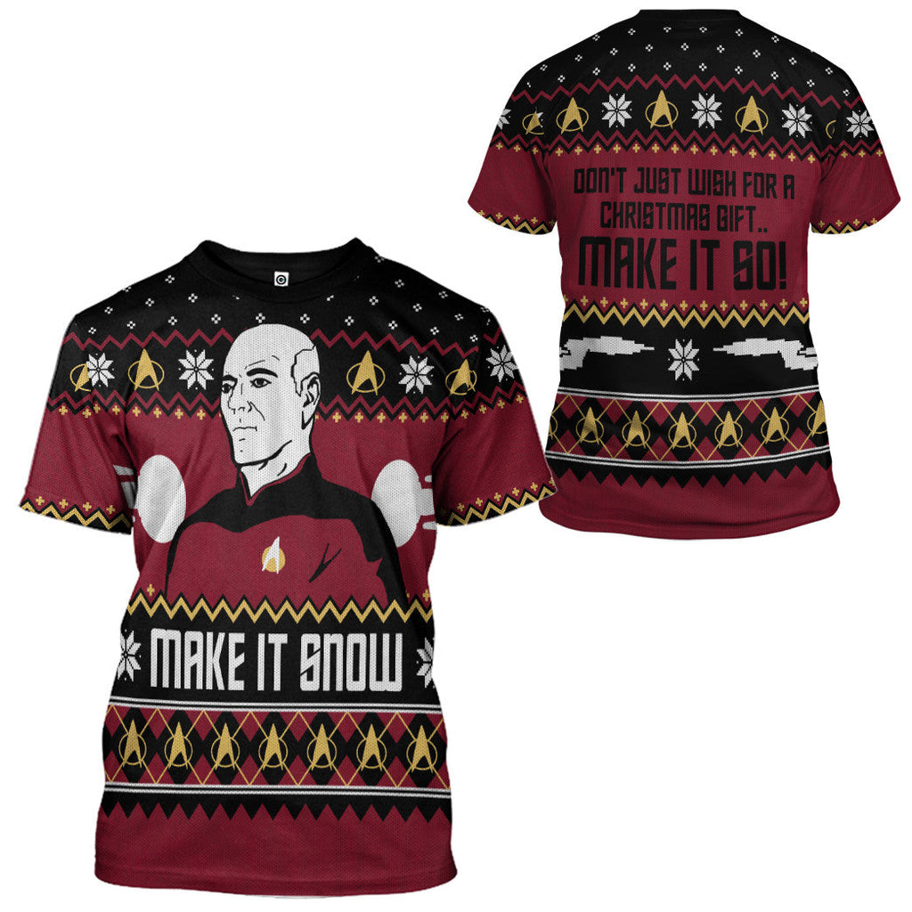  S.T Make It Snow With Captian Jean Luc Picard Christmas Custom Hoodie Tshirt Apparel