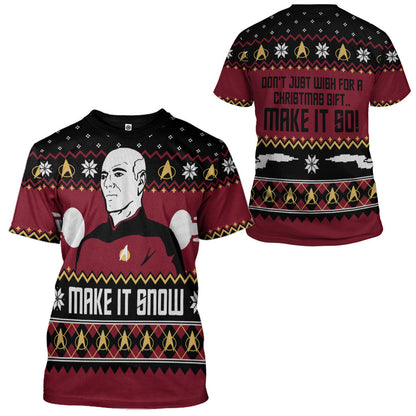  S.T Make It Snow With Captian Jean Luc Picard Christmas Custom Hoodie Tshirt Apparel