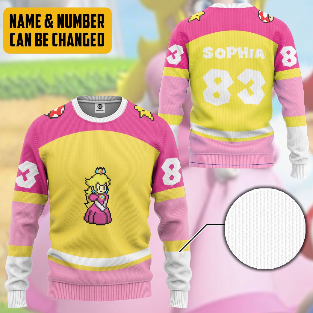  Princess Peach Sports Custom Name Custom Number Hoodie Tshirt Apparel