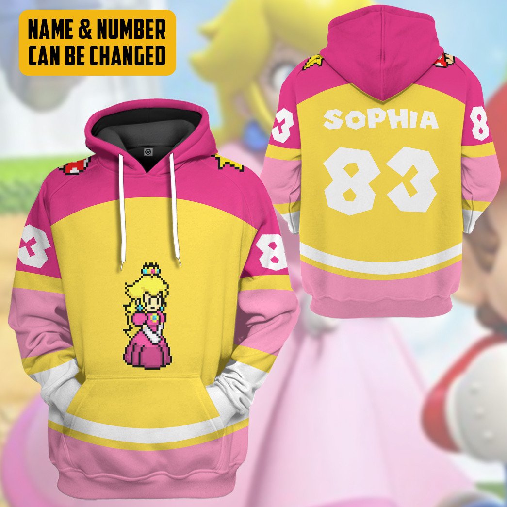  Princess Peach Sports Custom Name Custom Number Hoodie Tshirt Apparel