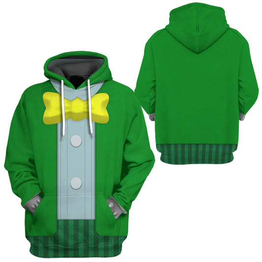 Super Mario Costume Hoodie Game Character Topper Costume T-Shirt Green Unisex Adults - Trendy Gift For Men & Women