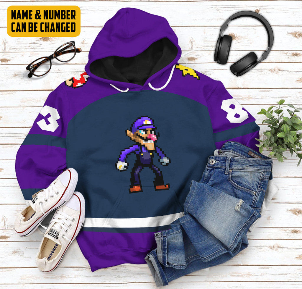  Waluigi Sports Custom Name Custom Number Hoodie Tshirt Apparel