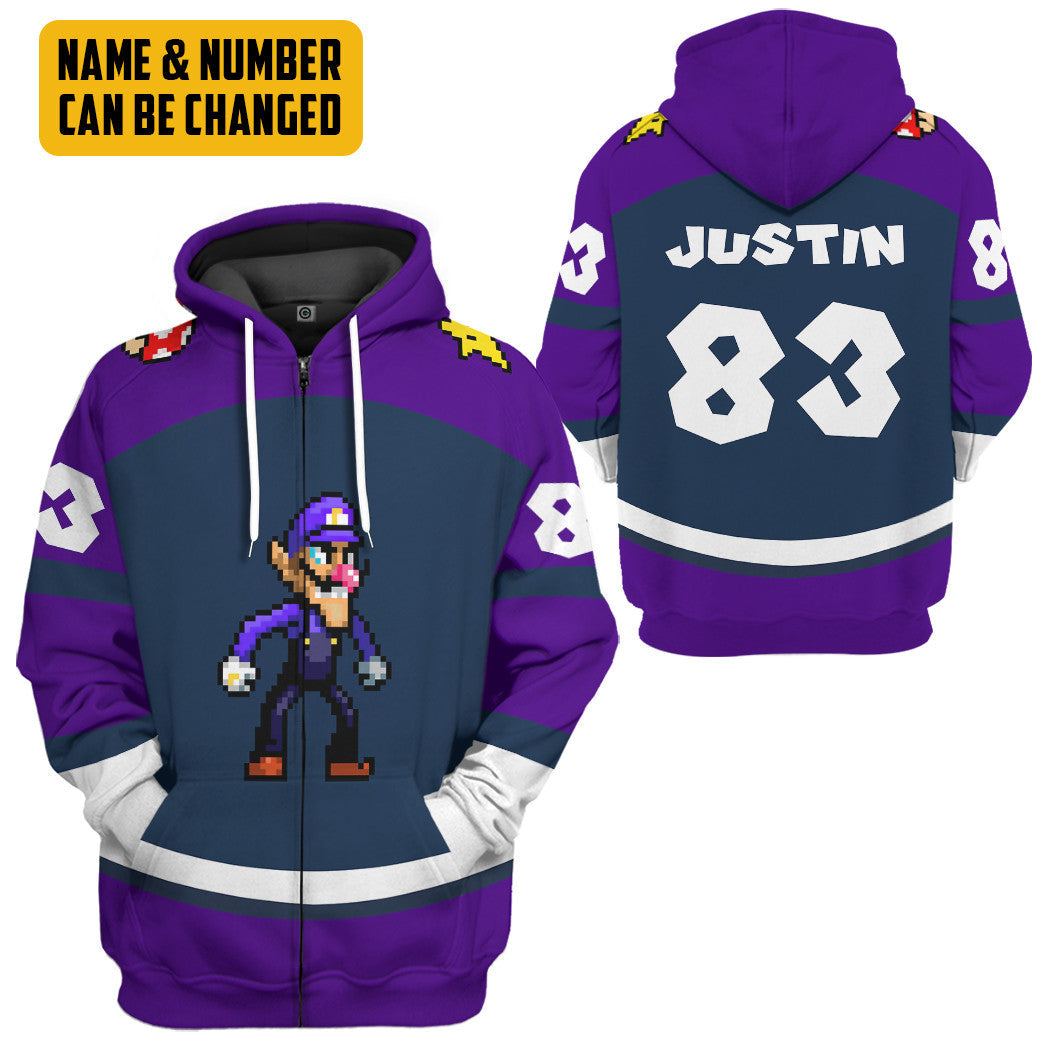  Waluigi Sports Custom Name Custom Number Hoodie Tshirt Apparel