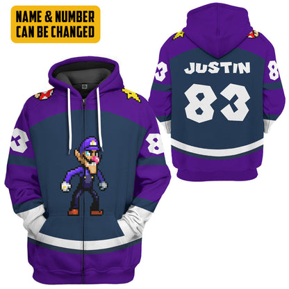 Waluigi Sports Custom Name Custom Number Hoodie Tshirt Apparel