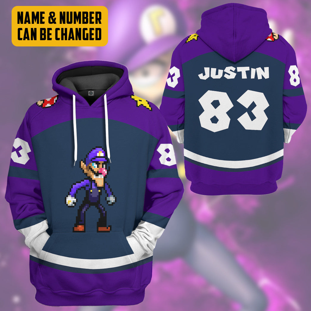  Waluigi Sports Custom Name Custom Number Hoodie Tshirt Apparel